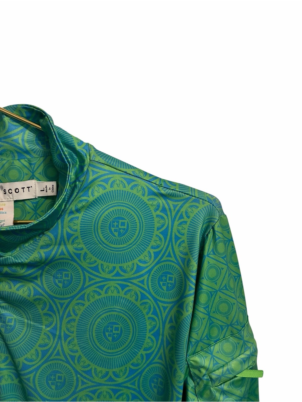 Gretchen Scott Green Turquoise Medallion Quarter Zip Active Pullover Top Large - Picture 4 of 7